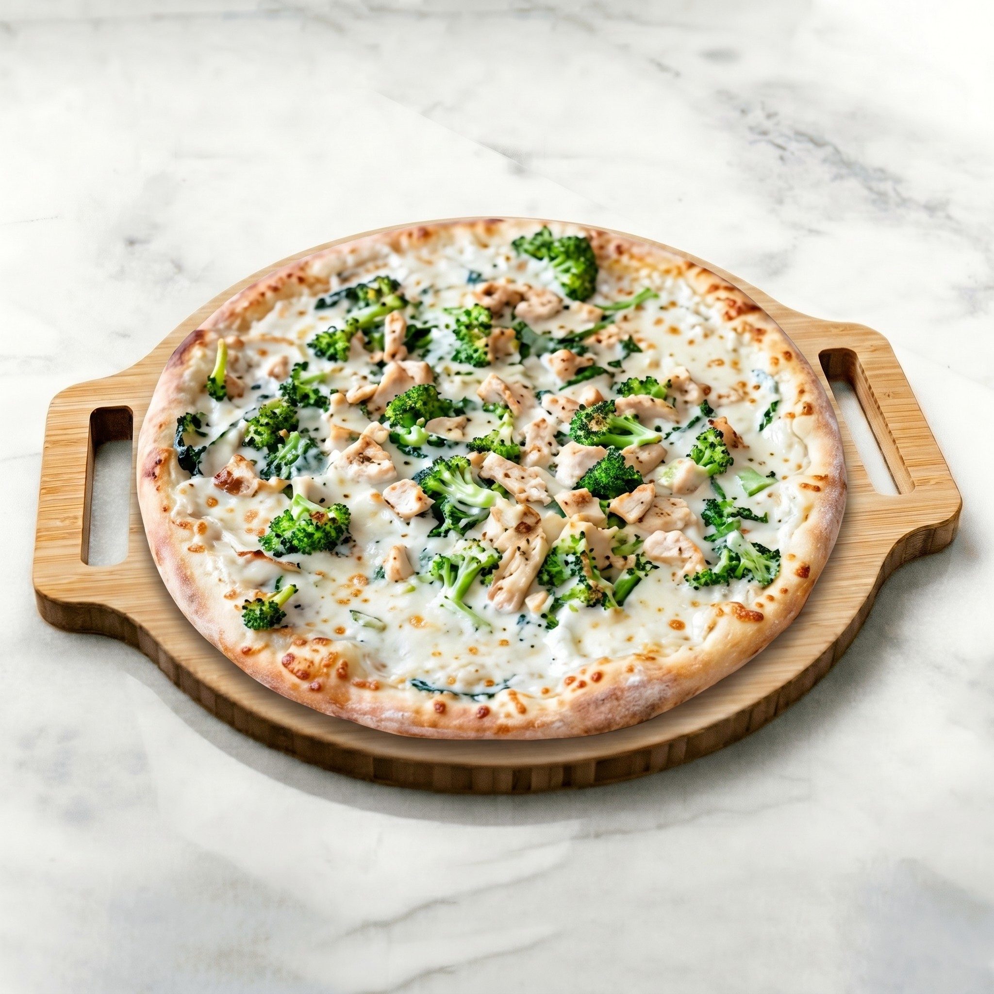 Chicken Alfredo Pizza.