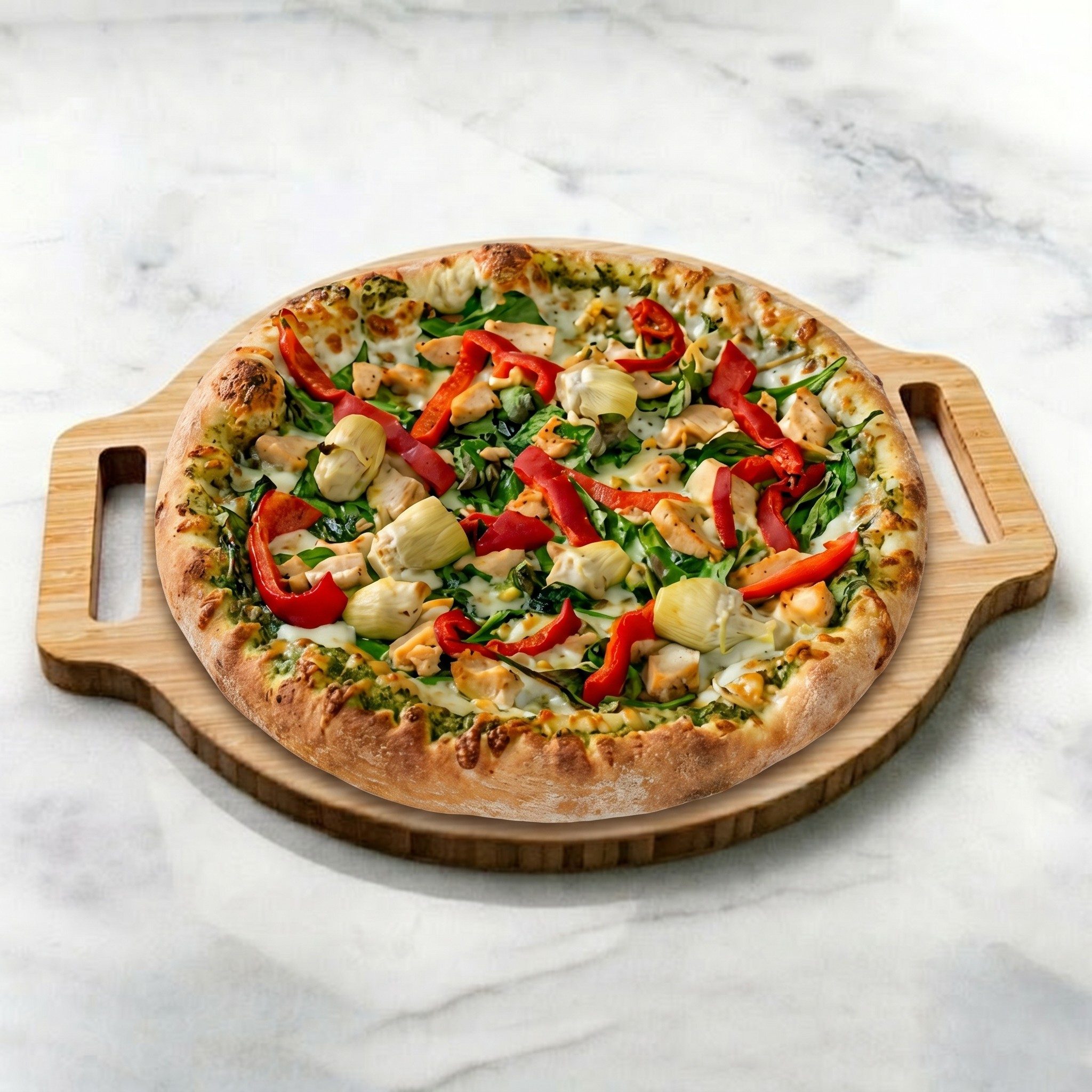 Chicken Basil Pesto Pizza.